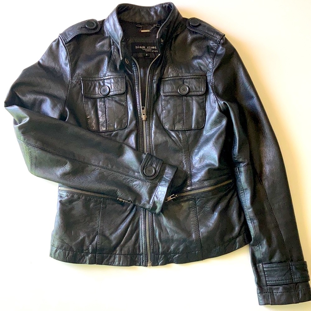 Black Rivet Leather Jacket - Picture 3 of 5